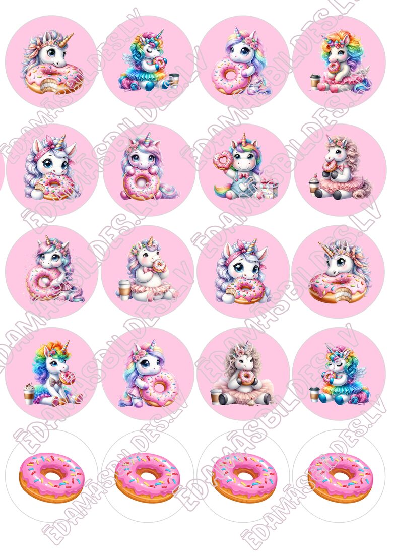 Cukura papīrs ar apdruku " Donut unicorn", 5 cm